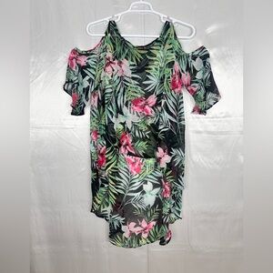 7th Avenue Tropical Swim Cover Up High Low  Cold‎ Shoulder L
